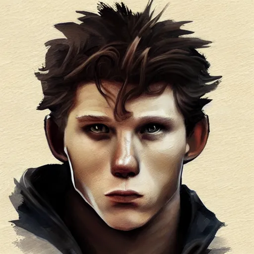 Image similar to tom holland as a teen wolf werewolf by jama jurabaev, trending on artstation, high quality, brush stroke