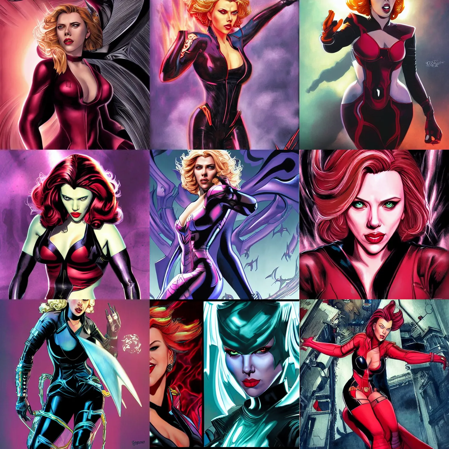 Prompt: scarlett Johansson as an evil super hero , art by Stephen Jorge Segovia and Mobius , highly detailed