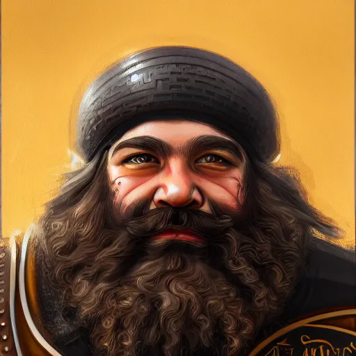 Image similar to portrait painting of a dwarven modern biker, sharp focus, award - winning, trending on artstation, masterpiece, highly detailed, intricate. art by merwild and ernesto irawan and rachel denton