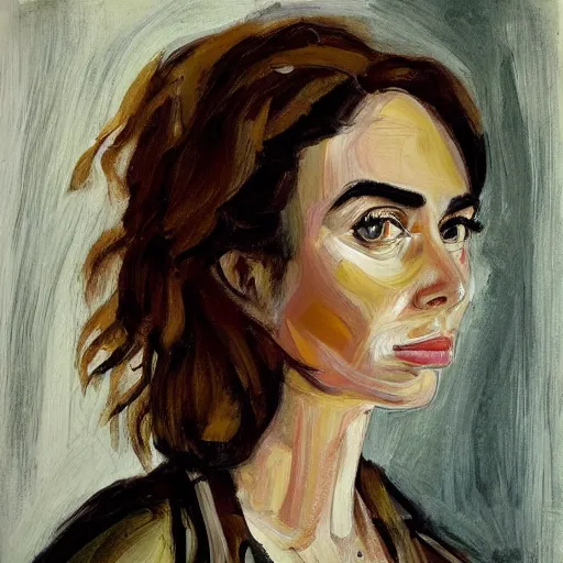 Prompt: of lilly collins painted by lucien freud