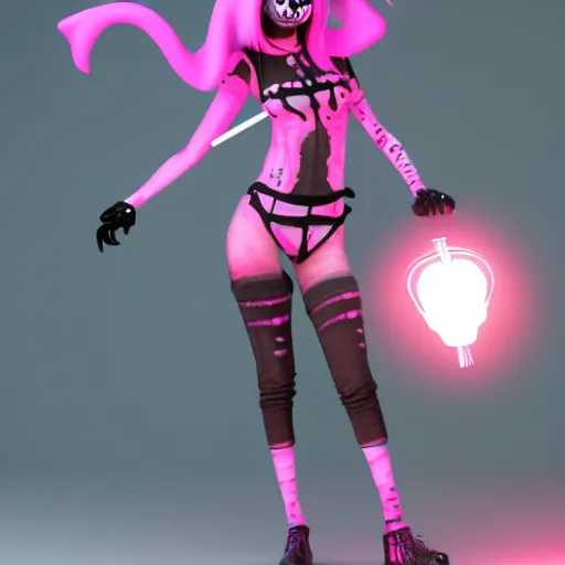 Image similar to candypunk grim reaper, character design, dollpunk, high quality digital art, render, octane, redshift, volumetric lighting, oled