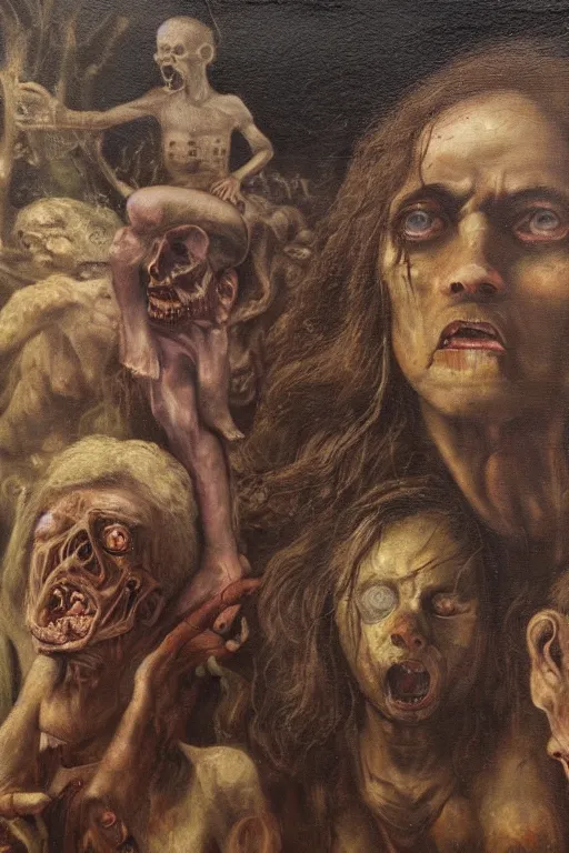 Image similar to the last human on earth, detailed baroque oil painting, dark, disturbing