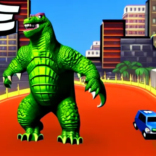 Image similar to Godzilla as a playable skin in Subway Surfers