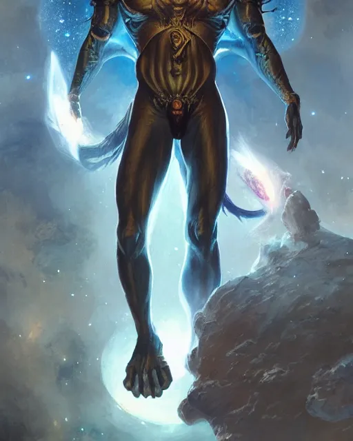 Image similar to full body portrait of Lord Shiva in Outer Space by Stanley Artgerm Lau, WLOP, Rossdraws, frank frazetta, Andrei Riabovitchev, Marc Simonetti, tranding on artstation