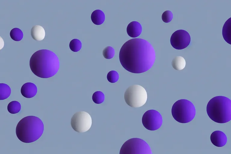 Image similar to clay rendering of simple geometric shapes floating in a white sky, small glowing cylinders hover around the shapes, cool purple slate blue lighting, cgi, ambient occlusion, masterwork, dramatic, dusty air, flecks, splash page, widescreen 4 k