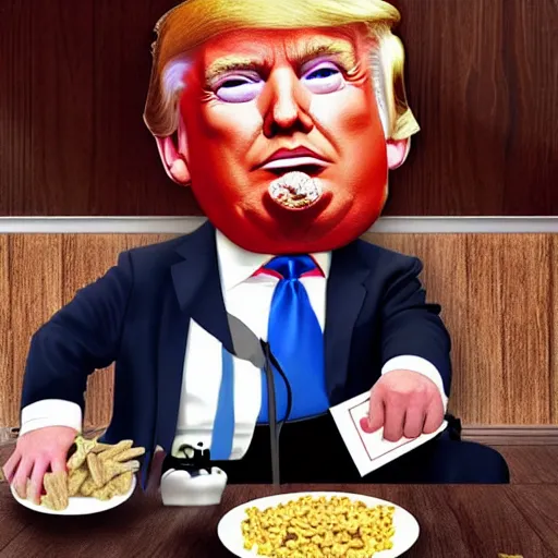 Prompt: Donald trump eating dog food out of a bowl, realistic