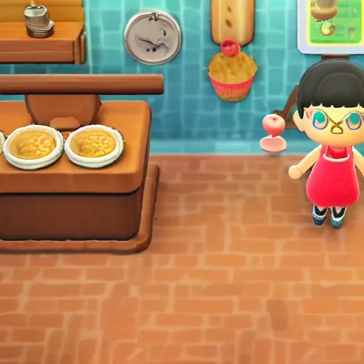 Prompt: baking sourdough in animal crossing for switch