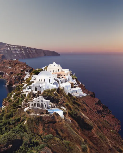 Image similar to a Santorini style castle on a very tall mountain island in the sea. intricate artwork by Tooth Wu and wlop and beeple. octane render, hyper realism, 8k