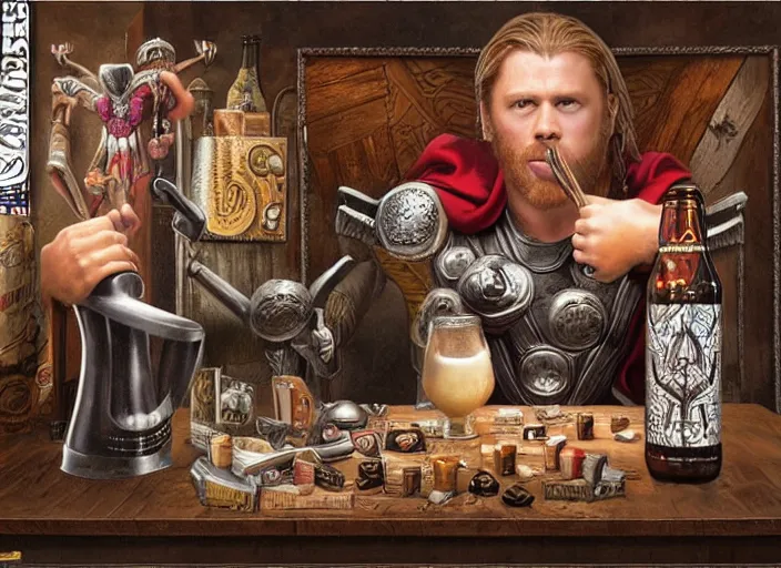 Image similar to thor beer, lowbrow, matte painting, 3 - d highly detailed, in the style of mark ryden,