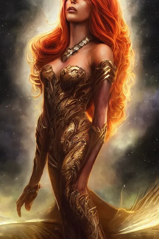 Image similar to Majestic and regal portrait of a female Starfire, DC universe, Perfect face, beautiful, intricate, epic, elegant, menacing, fantasy, highly detailed, digital painting, hard focus, beautiful volumetric lighting, epic light, ultra detailed, by Leesha Hannigan, Ross Tran, Thierry Doizon, Kai Carpenter, Ignacio Fernández Ríos