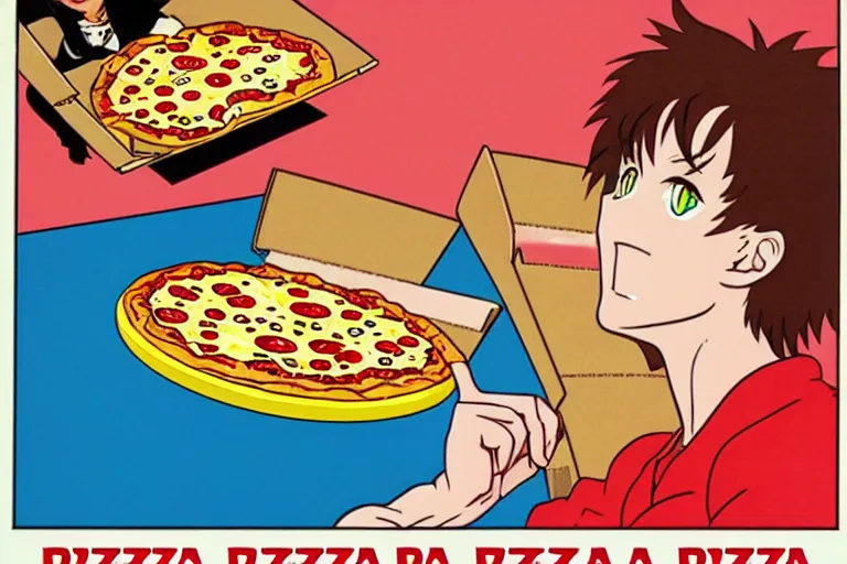 Image similar to pizza, 80s, advertisement, anime