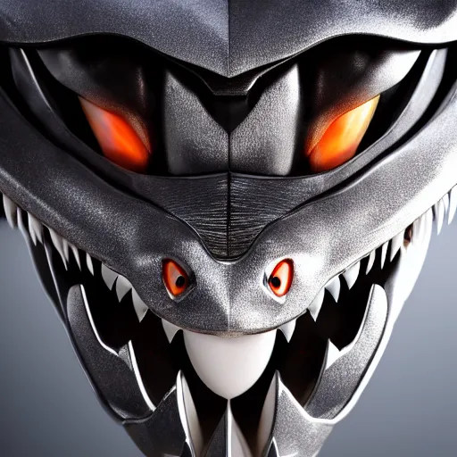 Image similar to high quality close up headshot of a cute beautiful stunning robot anthropomorphic female dragon, with sleek silver armor, a black OLED visor over the eyes, looking at the camera, her sharp dragon maw open in front of the camera, camera looking deep down into the detailed living maw, about to consume you, you being the dragon's food, highly detailed digital art, furry art, anthro art, sci fi, warframe art, destiny art, high quality, 3D realistic, dragon mawshot, dragon art, Furaffinity, Deviantart