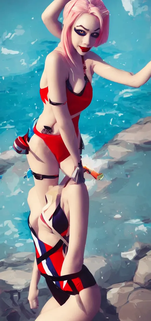 Image similar to harley quinn in a swim suit by guweiz