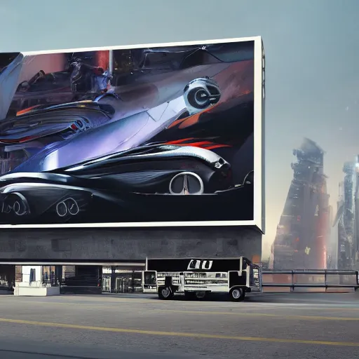 Image similar to sci-fi cars trucks motorcycles portrait 50% of canvas in center and wall near structure on the coronation of napoleon painting and digital billboard in the middle and everything in style of zaha hadid and suprematism forms unreal engine 5 keyshot octane artstation trending bladerunner 2049 colors lighting ultra high detail ultra photo realistic 8k 16k in plastic dark tilt shift