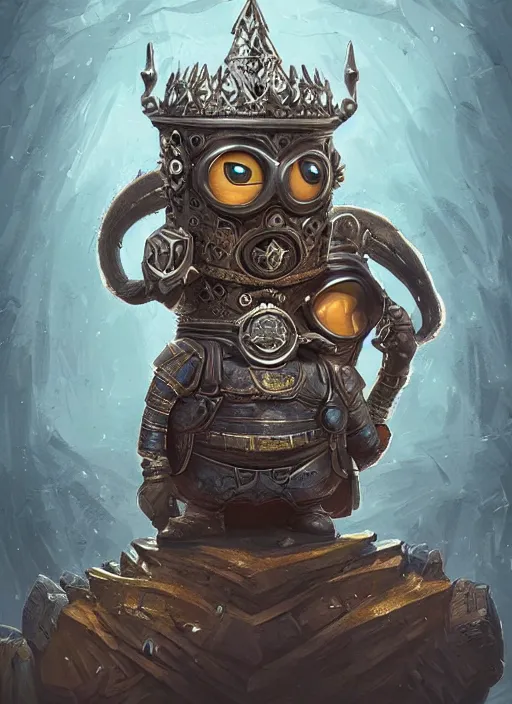 Image similar to Minion Bob as a Knight King, funny pose, fantasy art, intricate, ornate, Hyperdetailed, digital art, behance, artstation, smooth, illustration, digital painting, elegant, symmetrical,