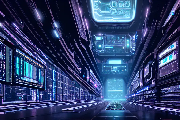 Image similar to a cybernetic cathedral overlooking an higway of data, cyberpunk, beautiful detailed, cinematic, strong lighting, hi - fructose art magazine, photorealistic, 8 k