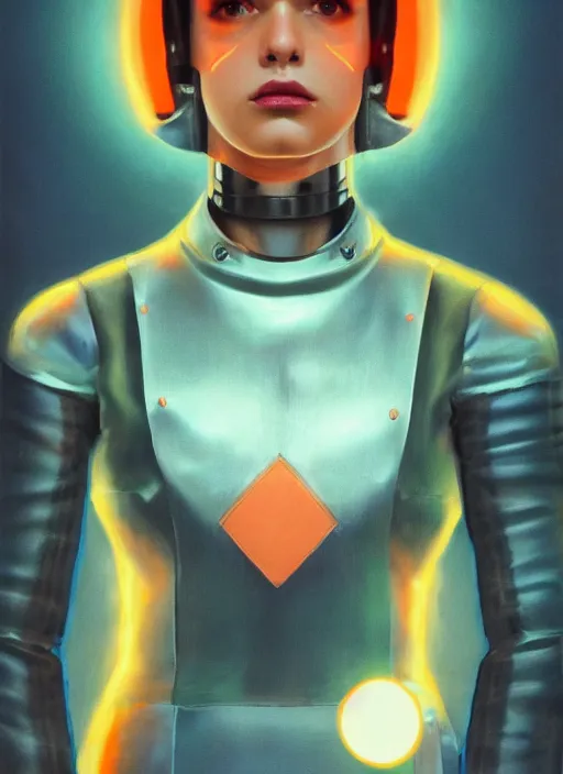 Prompt: symmetry!!! closeup portrait of a cyborg chef girl, fashion racing jumpsuit with shiny shoulder pads, cinematic light, windy, teal orange, volumetric smoke, mist, by gerald brom, by mikhail vrubel, by peter elson, muted colors, extreme detail, trending on artstation, 8 k