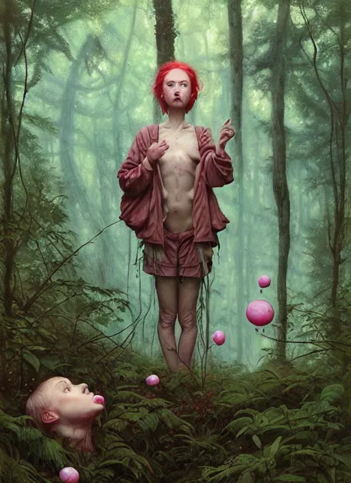 Image similar to bubblegum in the woods by a stream, river gorgeous lighting, lush forest foliage blue sky a hyper realistic painting by chiara bautista and beksinski and norman rockwell and greg rutkowski, tom bagshaw weta studio, and lucasfilm