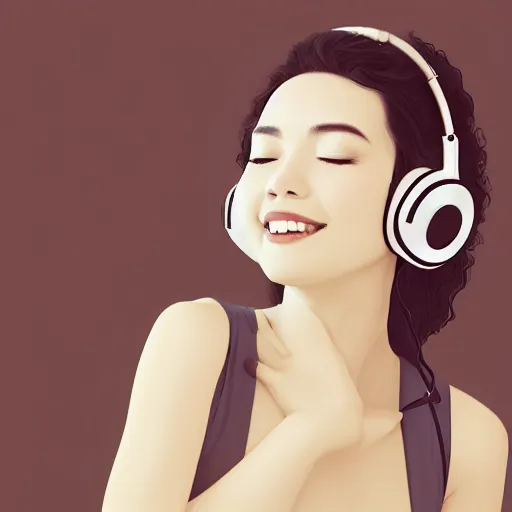 Prompt: an illustration of a beautiful woman listening to music and smiling by Dao Trong Le, highly detailed, digital art, trending on artstation