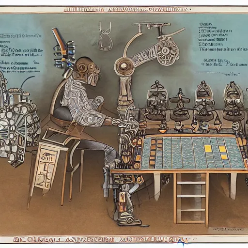 Image similar to complex diagram of original Mechanical Turk - a chess playing automatron