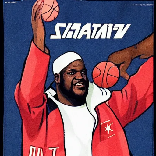 Image similar to shaquille o'neal in a soviet union communist propaganda poster