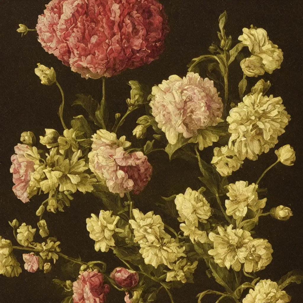 Prompt: insanely fine detail, still life xix century classical academical oil paintintg, a fragment with a flower. flemish baroque, late italian renaissance, russian neoclassicism, romanticism, rococo, academism.