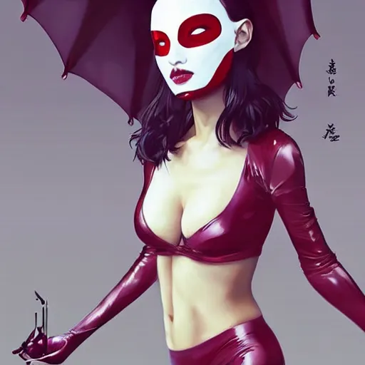 Prompt: a beautiful young japanese natalie portman alluring model in crop top, wearing a demonic latex mask that looks like an attractive succubus by guweiz and wlop and ilya kuvshinov and artgerm symmetrical eyes, aesthetic, gorgeous, stunning, attractive, artstation, deviantart, pinterest, digital art