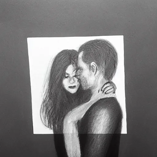 Prompt: “a man and his girlfriend holding each other in front of a house on fire. Although they lost something physical, they still have each other. It’s a loving hold. Black and white. Charcoal, abstract, pencil, impressionist”