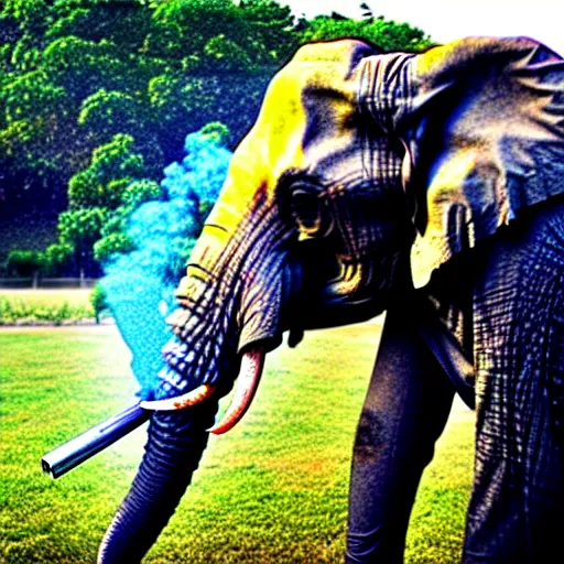 Image similar to an elephant smoking weed and getting high