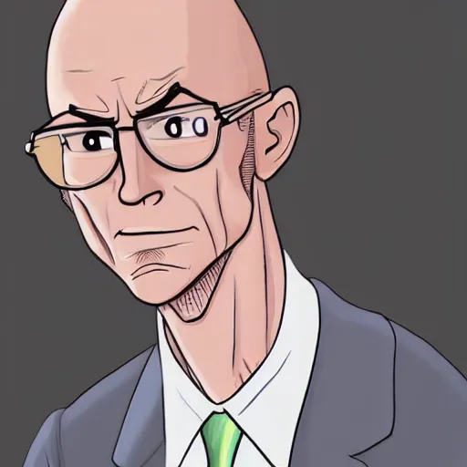 Image similar to A middle-aged Dr. Venture in real life with a hooked nose, a long gaunt face and skinny body and neck, very thin and bald, realistic, very realistic, hyperrealistic, highly detailed, very detailed, extremely detailed, detailed, digital art, oil painting, trending on artstation, headshot and bodyshot, detailed face, very detailed face, extremely detailed face, HD Quality, 8k resolution, very very detailed face, real life