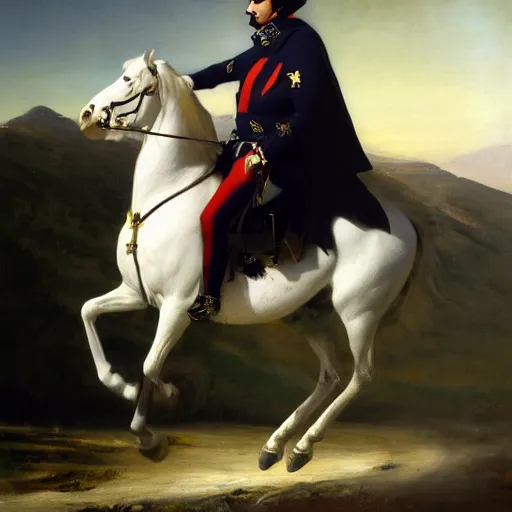 Prompt: Napoleon Bonaparte presenting his new electric scooter by Jeremy Lipkin and Giuseppe Dangelico Pino, oil on canvas, epic pose, cinematic, poster, 8k