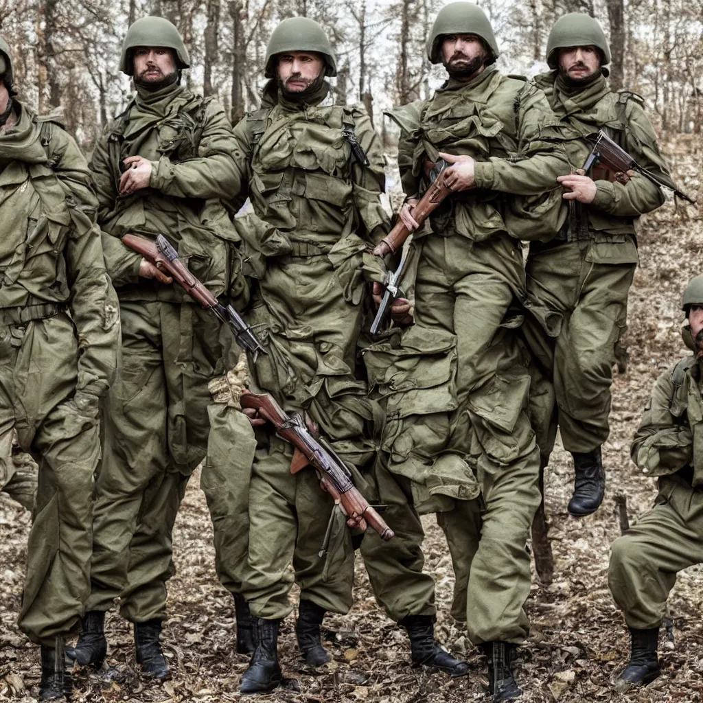 Image similar to soviet spetsnaz soldiers with mushrooms instead of helmets, retro, very detailed, 4 k, professional photography