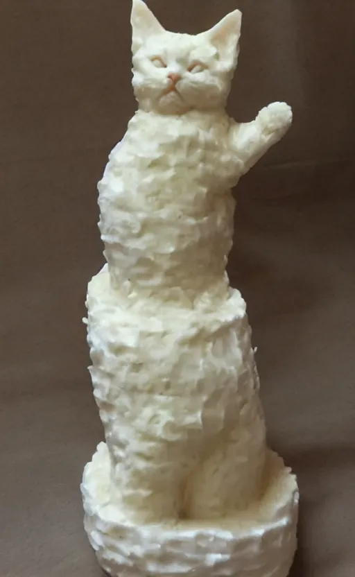 Prompt: a sculpture made from butter of a kitten.