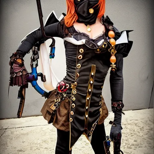 Prompt: Steampunk robot ninja pirate vampire cosplay