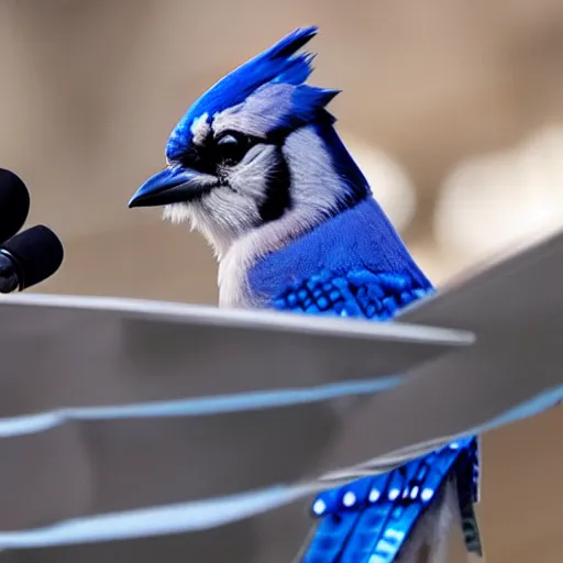 Image similar to bluejay giving a speech