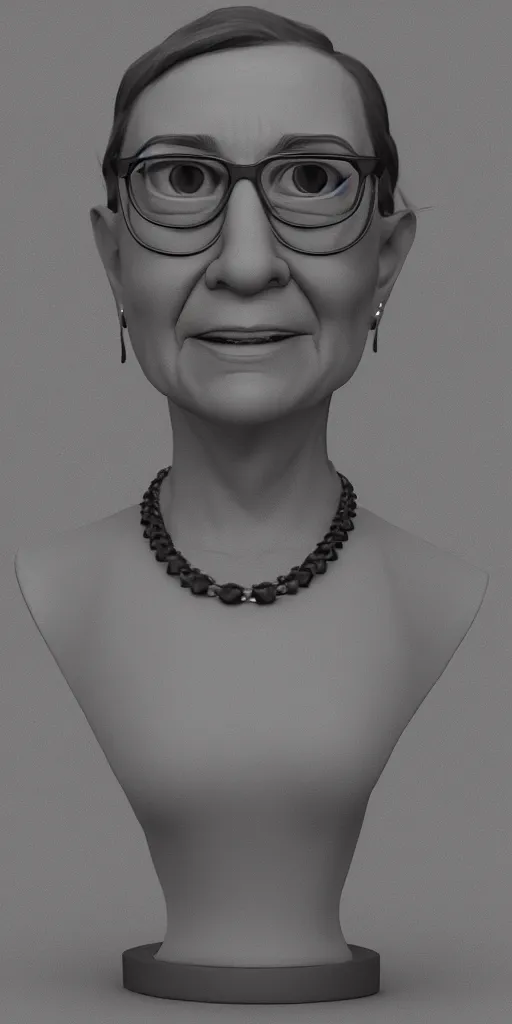 Image similar to Fanart 3D model of Ruth Bader Ginsberg, trending on artstation, cycles render, character bust, For Hire 3D artist, Pixar and Industrial