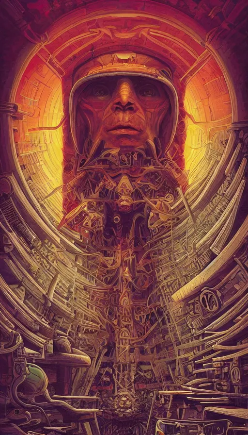 Image similar to The oracle of the mayan elders, italian futurism, da vinci, Dan Mumford, Josan Gonzalez