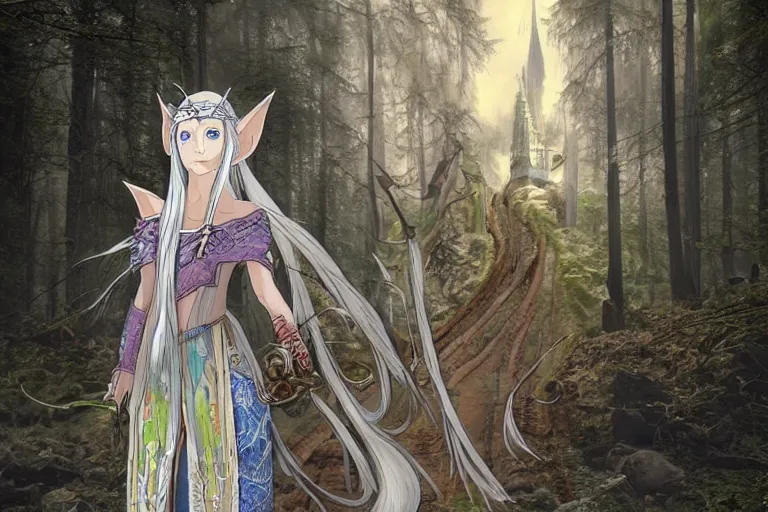 Prompt: tonemapped elven priestess by hayao miyazaki, highly detailed,