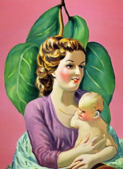 Prompt: vintage beautiful painting of mother's touch pear