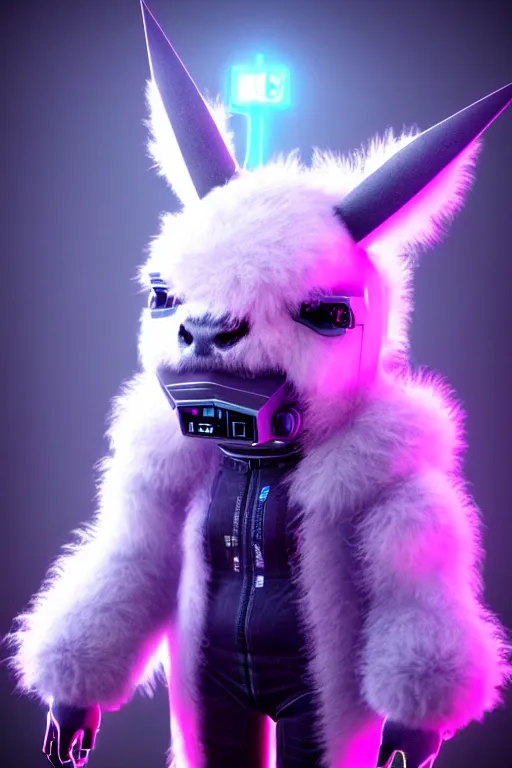 Image similar to high quality 3 d render sci - fi very cute cyberpunk fluffy! cow hybrid!, highly detailed, unreal engine cinematic smooth, in the style of blade runner & detective pikachu, hannah yata charlie immer, purple light, low angle, uhd 8 k, sharp focus