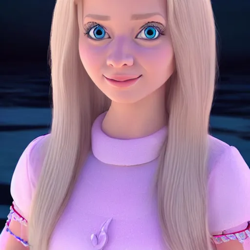 Image similar to a 3d princess with blonde hair , 3d cgi , disney style , photorealistic