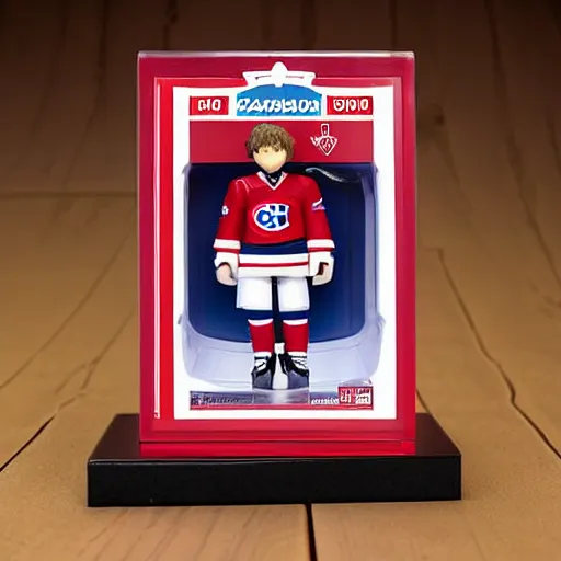 Image similar to high quality portrait flat matte painting of cute Nendoroid figurine of Patrick Roy Goaltender, in the style of nendoroid and manga NARUTO, number 33 on jersey, Patrick Roy Goaltender, An anime Nendoroid of Patrick Roy, hall of fame goalie Patrick Roy!!!, number 33!!!!!, Montreal Habs Canadiens figurine, detailed product photo, flat anime style, thick painting, medium close-up