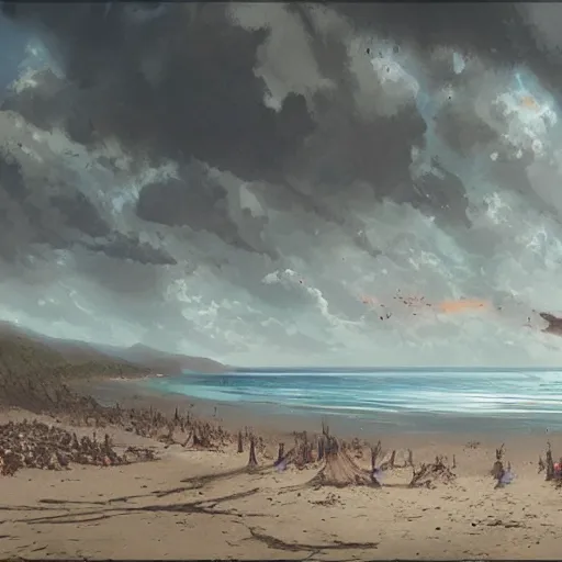 Image similar to apocalypse beach, by greg rutkowski