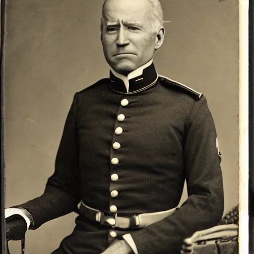 Image similar to civil war photograph of joe biden in uniform, portrait, daguerrotype, sideburns