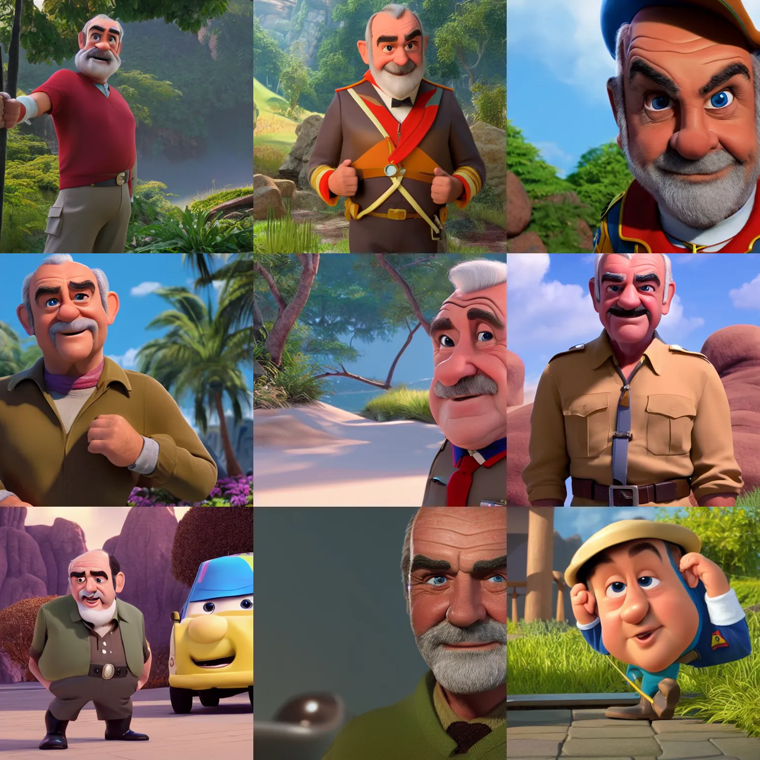 Prompt: calm sean connery as a pixar disney character from up ( 2 0 0 9 ), unreal engine, octane render, 3 d render, photorealistic
