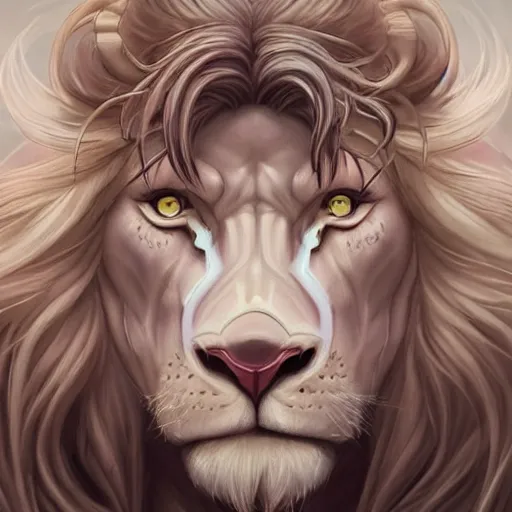 Image similar to aesthetic portrait commission of a albino muscular, gay and attractive anthro lion wearing an attractive pastel greek outfit floating inside a floating soap bubble, minimalistic art, hyperdetailed. Character design by charlie bowater, ross tran, artgerm, and makoto shinkai, detailed, inked, western comic book art, 2021 award winning painting