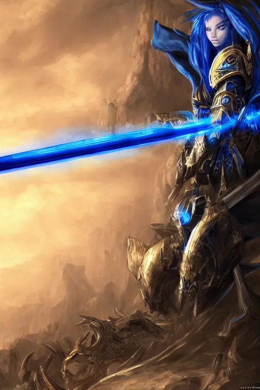 Prompt: a epic and fantasy concept art of ultramarine, lightning sword, w 4 0 k, by tsuyoshi nagano, akihiko yoshida, aion, hyperdetailed, 8 k realistic, symmetrical, wallpaper, long shot, frostbite 3 engine, cryengine, dof, trending on artstation, concept art, smooth, digital art