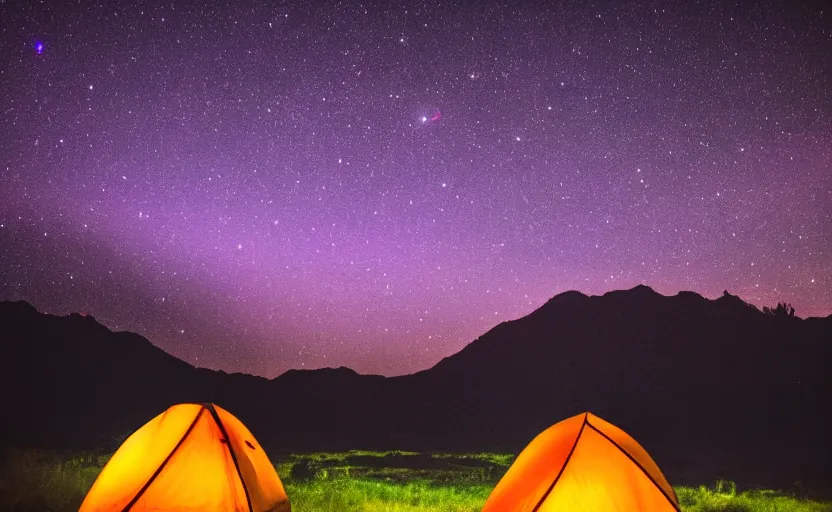 Image similar to night photography of a tent with nebulas in the sky