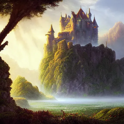 Image similar to a castle with alot of vegetation casper david friedrich raphael lacoste vladimir kush leis royo volumetric light effect broad light oil painting painting fantasy art style sci - fi art style realism artwork unreal engine