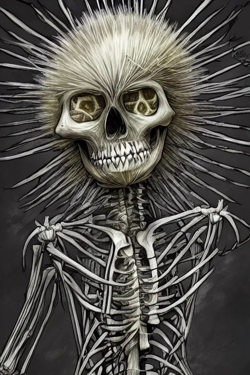 Prompt: a dandelion skeleton hybrid monster, highly detailed, digital art, sharp focus, trending on art station, plant, anime art style